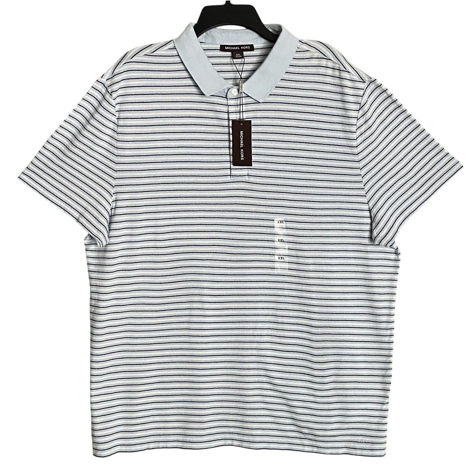 Michael Kors Polo Shirt Men's XXL Short Slv Cotton-Silk Pastel Blue Stripe
