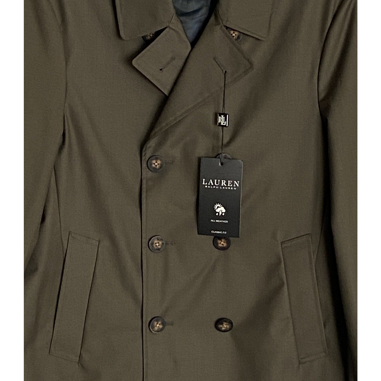 Lauren Ralph Lauren Men's 42S All-Weather Raincoat Double-Breasted Olive
