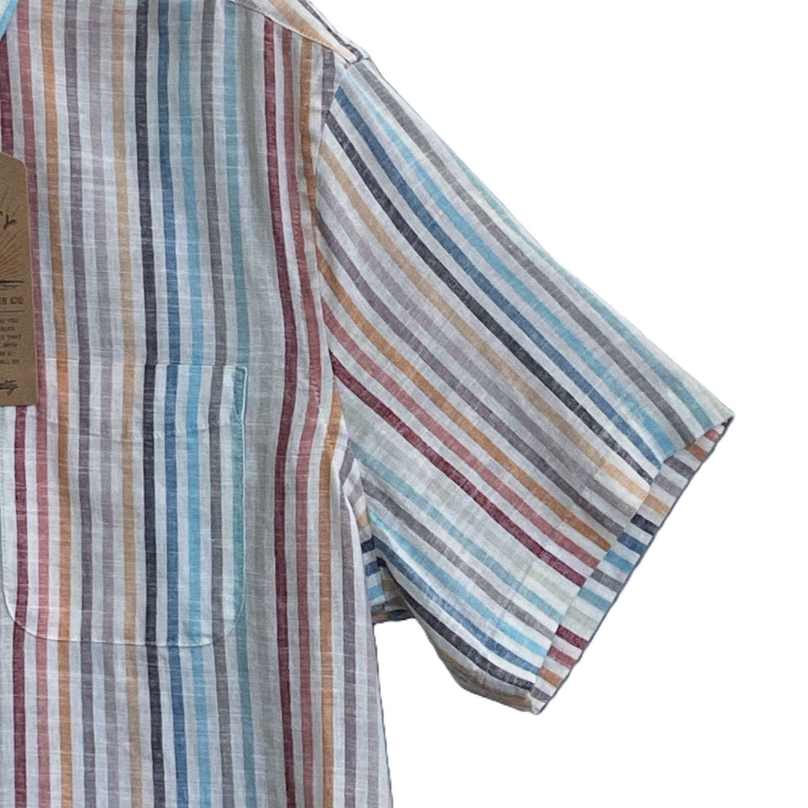 Faherty Shirt Men's Medium Breeze Shirt Short Slv Linen Multicolor Stripe