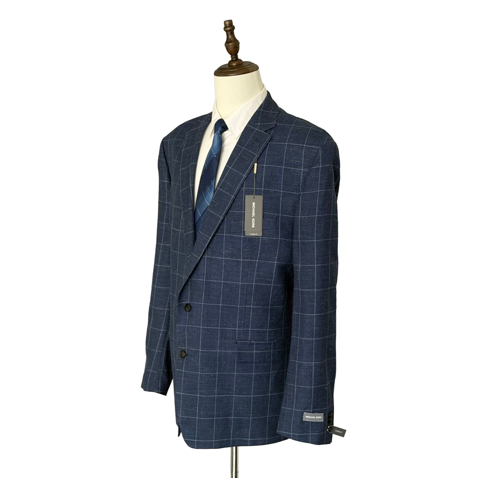 Michael Kors Suit Jacket Men's 52 Long Classic Fit Wool Silk Linen Blue Ck