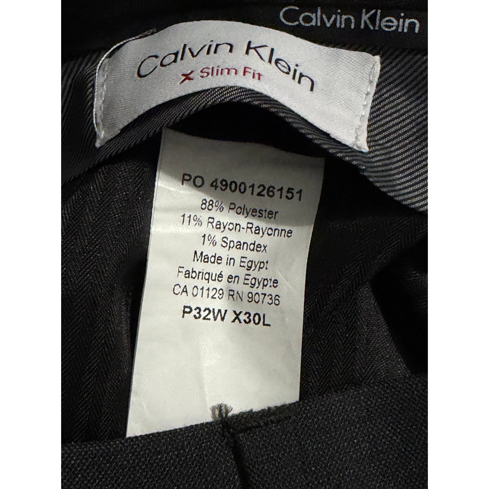 Calvin Klein Dress Pants Men's 32"x30" Slim Fit Flat Front Stretch Dark Gray