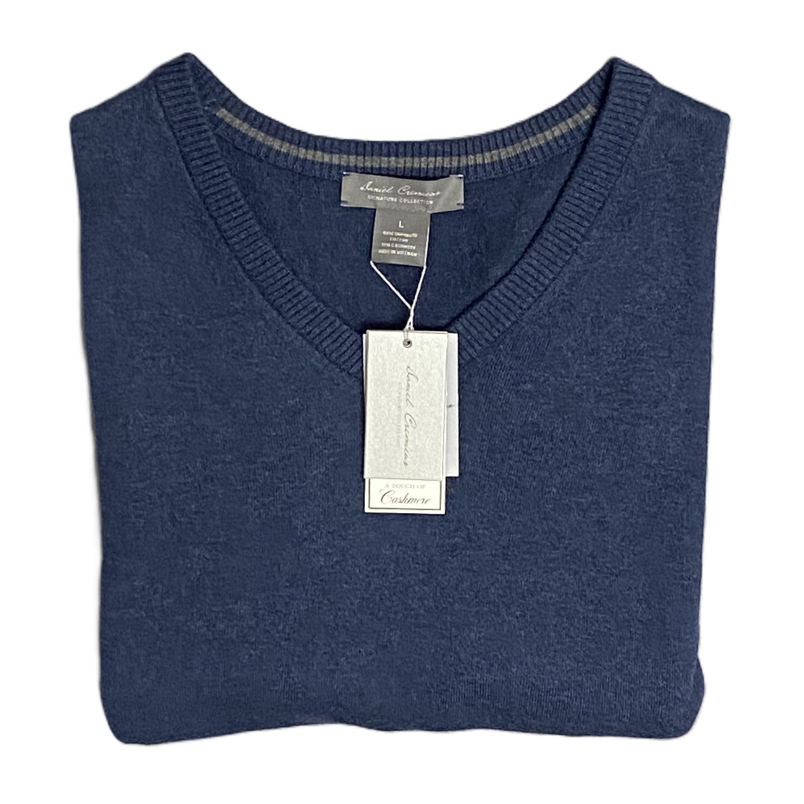 Daniel Cremieux V-Neck Sweater Men's Large Pima Cotton Cashmere Blend Navy