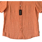 Michael Kors Linen Shirt Men's Large Slim Fit Short Slv Button-Down Orange