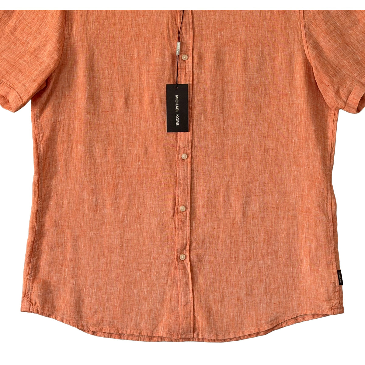Michael Kors Linen Shirt Men's Large Slim Fit Short Slv Button-Down Orange
