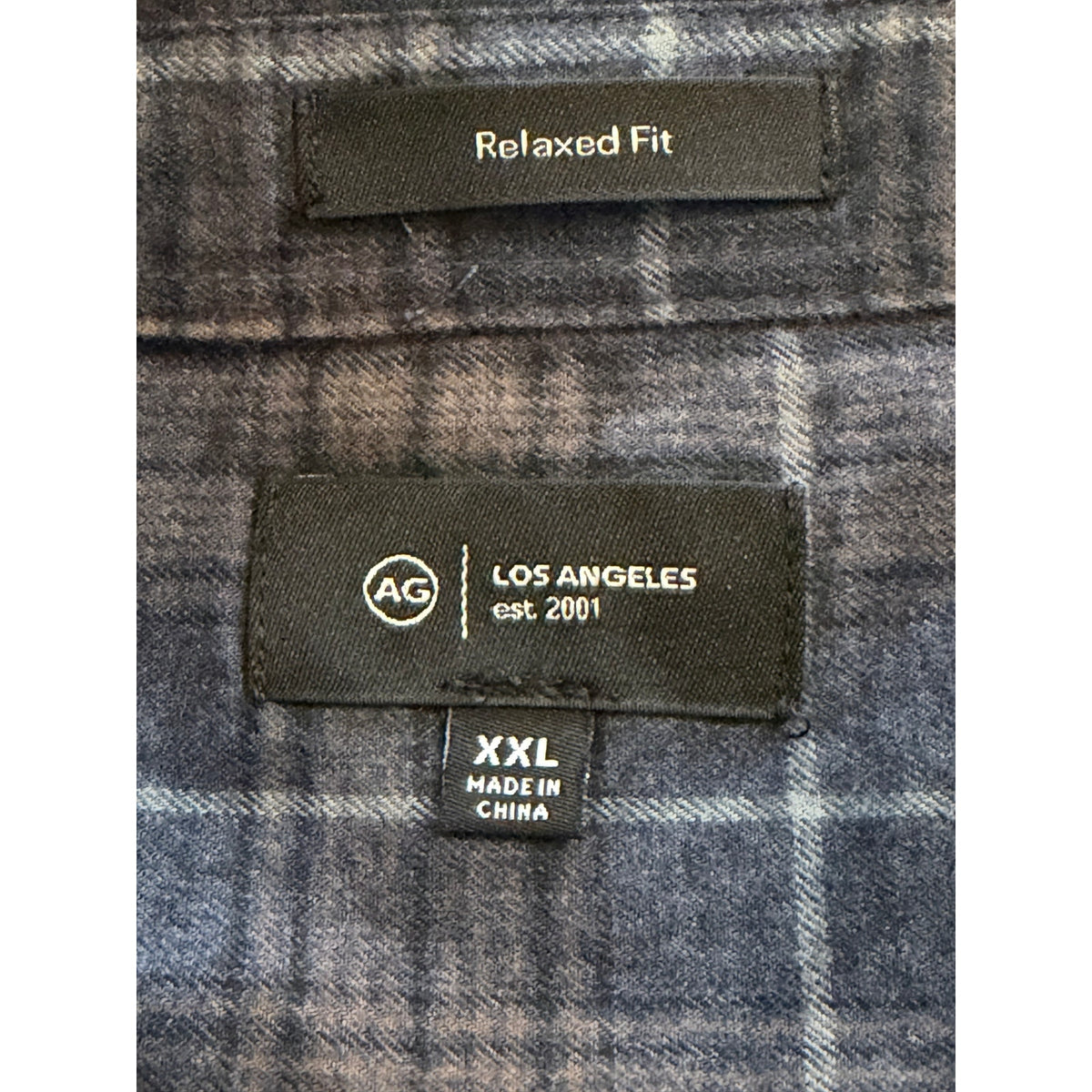 AG Los Angeles Wayne Long Sleeve Work Shirt Men's XXL Relaxed Fit Navy Plaid