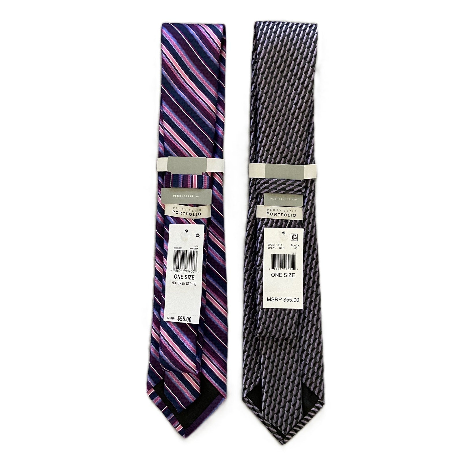 Perry Ellis Portfolio Necktie Lot of 2 Classic Width/Length Black Magenta
