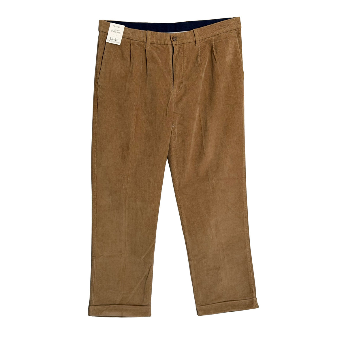 Roundtree & Yorke Pant Men's 38x30 Classic Fit Corduroy Pleated Cuffs Khaki