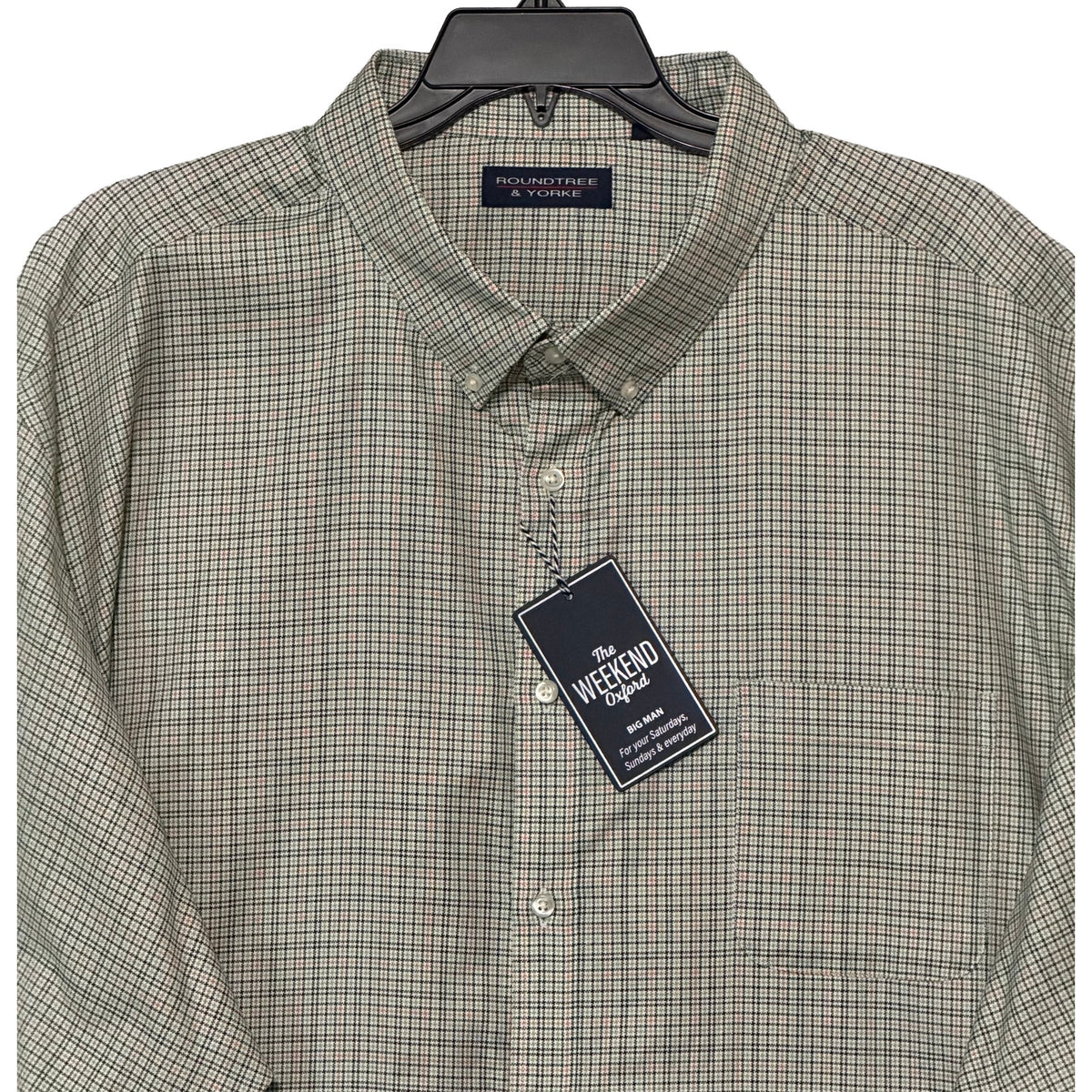 Roundtree & Yorke Oxford Dress Shirt Men's 4XB LS Big & Tall Green Red