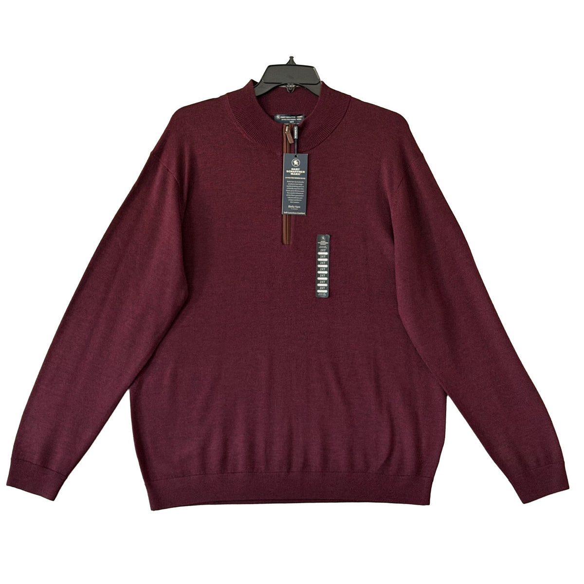 Hart Schaffner Marx Quarter Zip Men's 2XT Big & Tall Merino Wool Merlot Heather