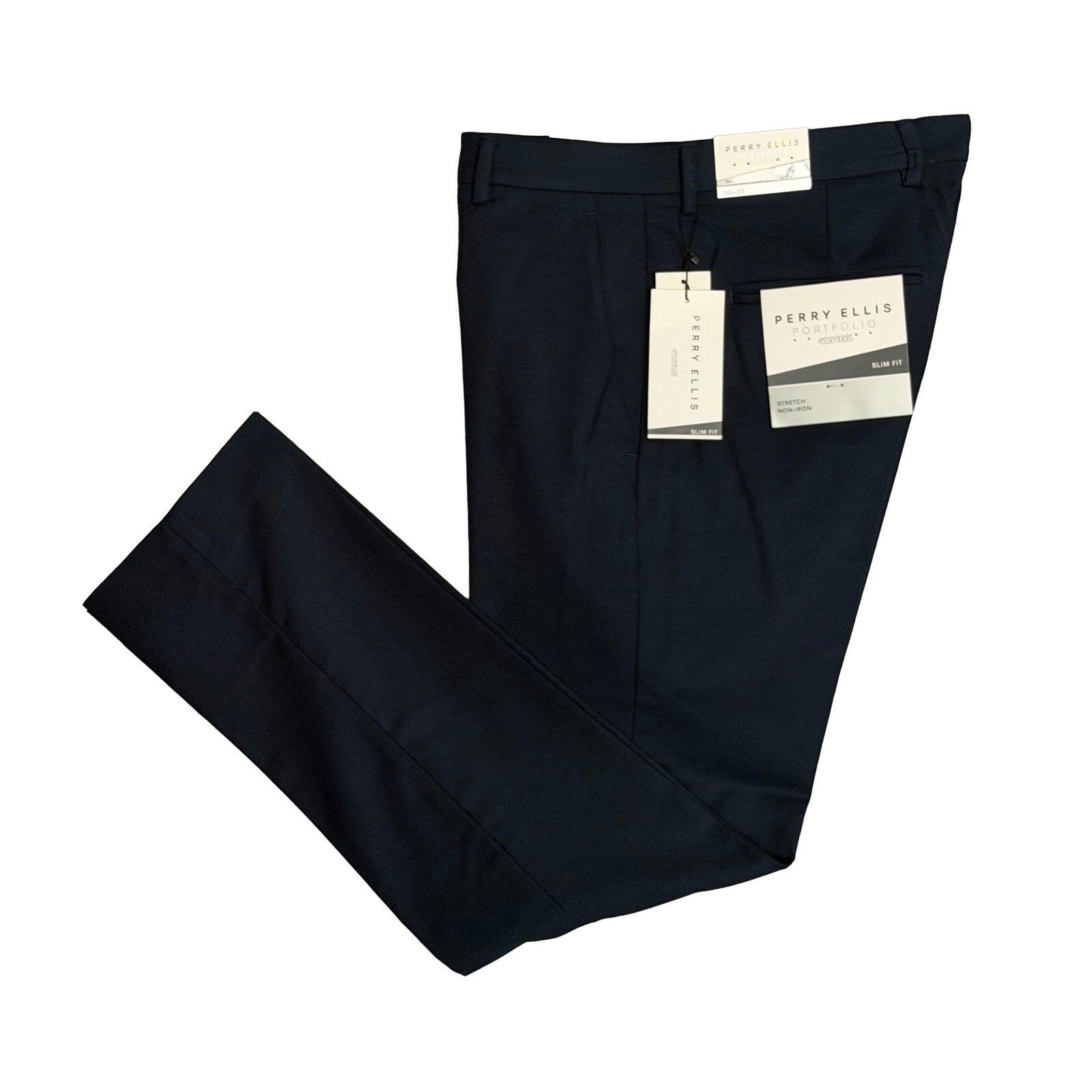 Perry Ellis Portfolio Pants Men's 30"x30" Slim Fit Flat Front Total Eclipse