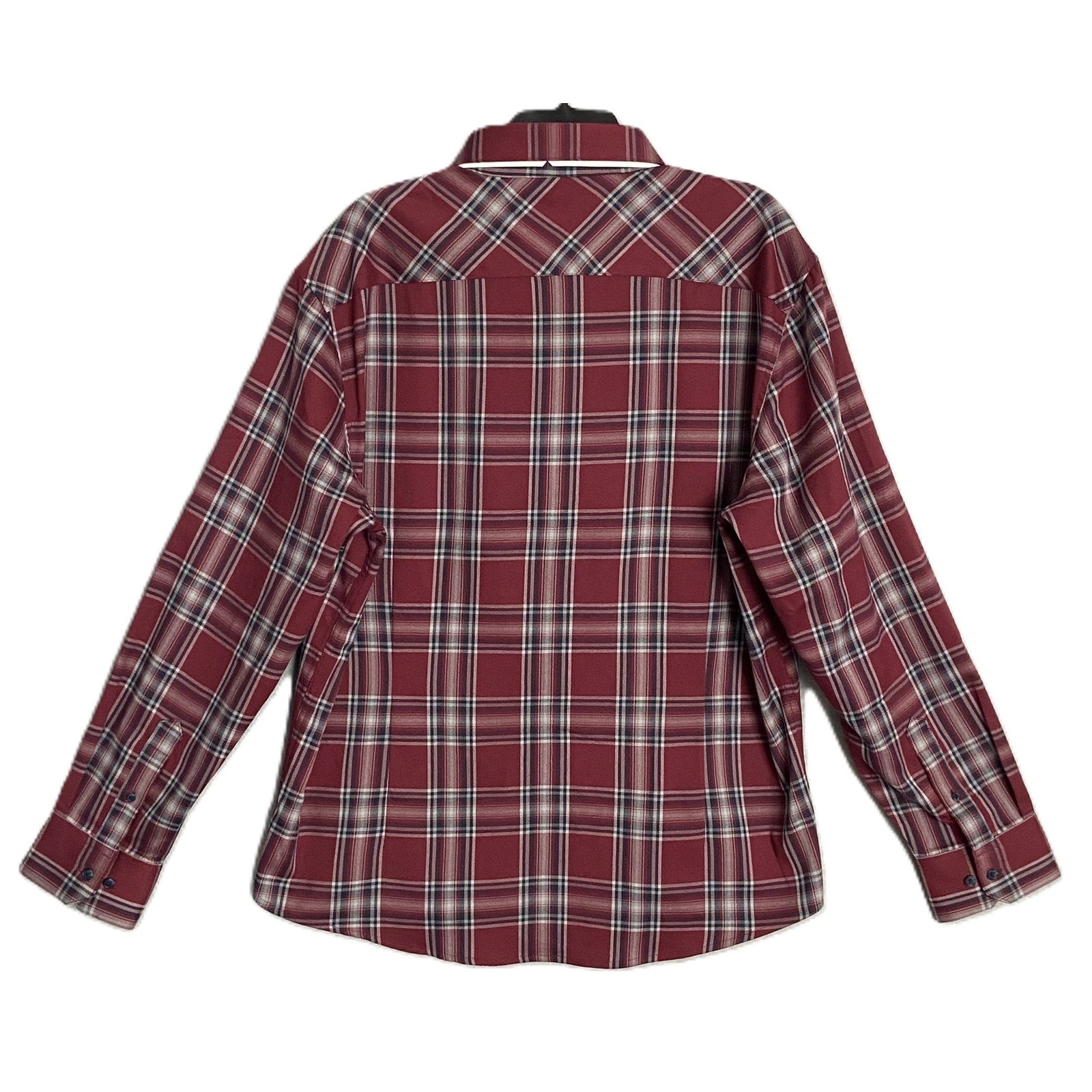 Mizzen+Main Men's XXL Trim Fit City Flannel Twill Shirt Burgundy Plaid