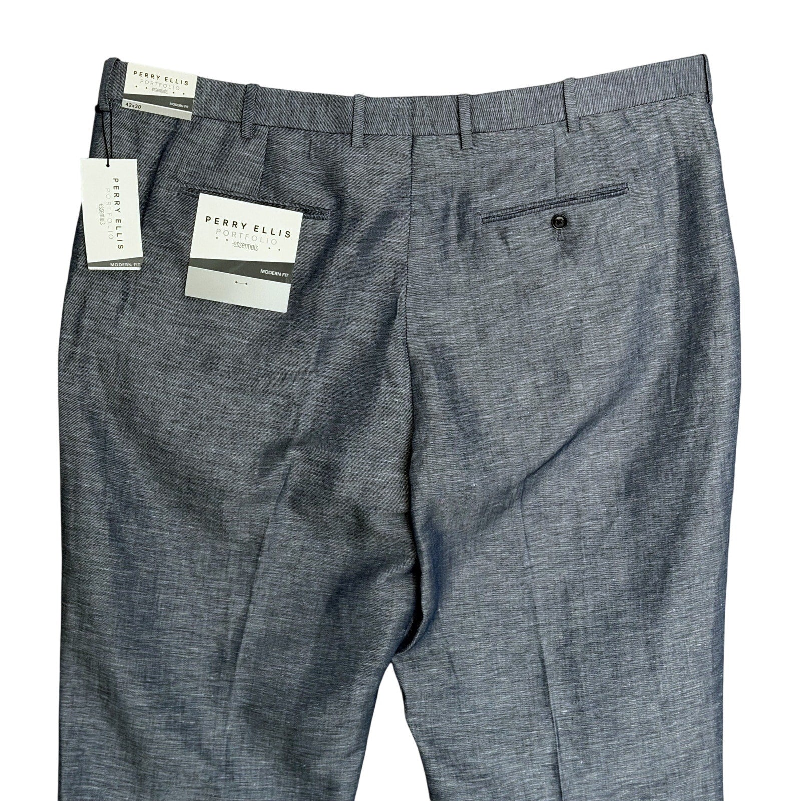 Perry Ellis Portfolio Pants Men's 42"x30" Modern Fit Linen Blend Blueprint