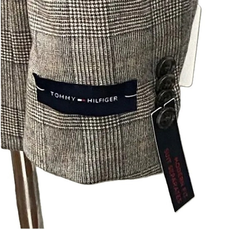 Tommy Hilfiger Men's 36 Regular Suit Jacket Modern Fit Wool Grey Camel Plaid