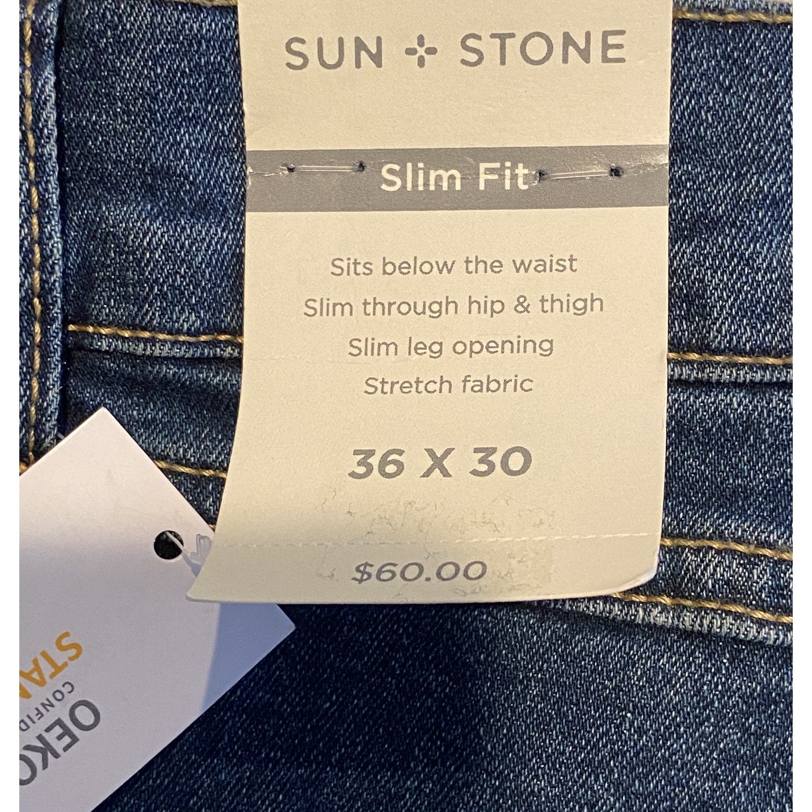 Sun + Stone Jeans Men's 36x30 Slim-Fit Distressed Blue Denim Riverview Wash