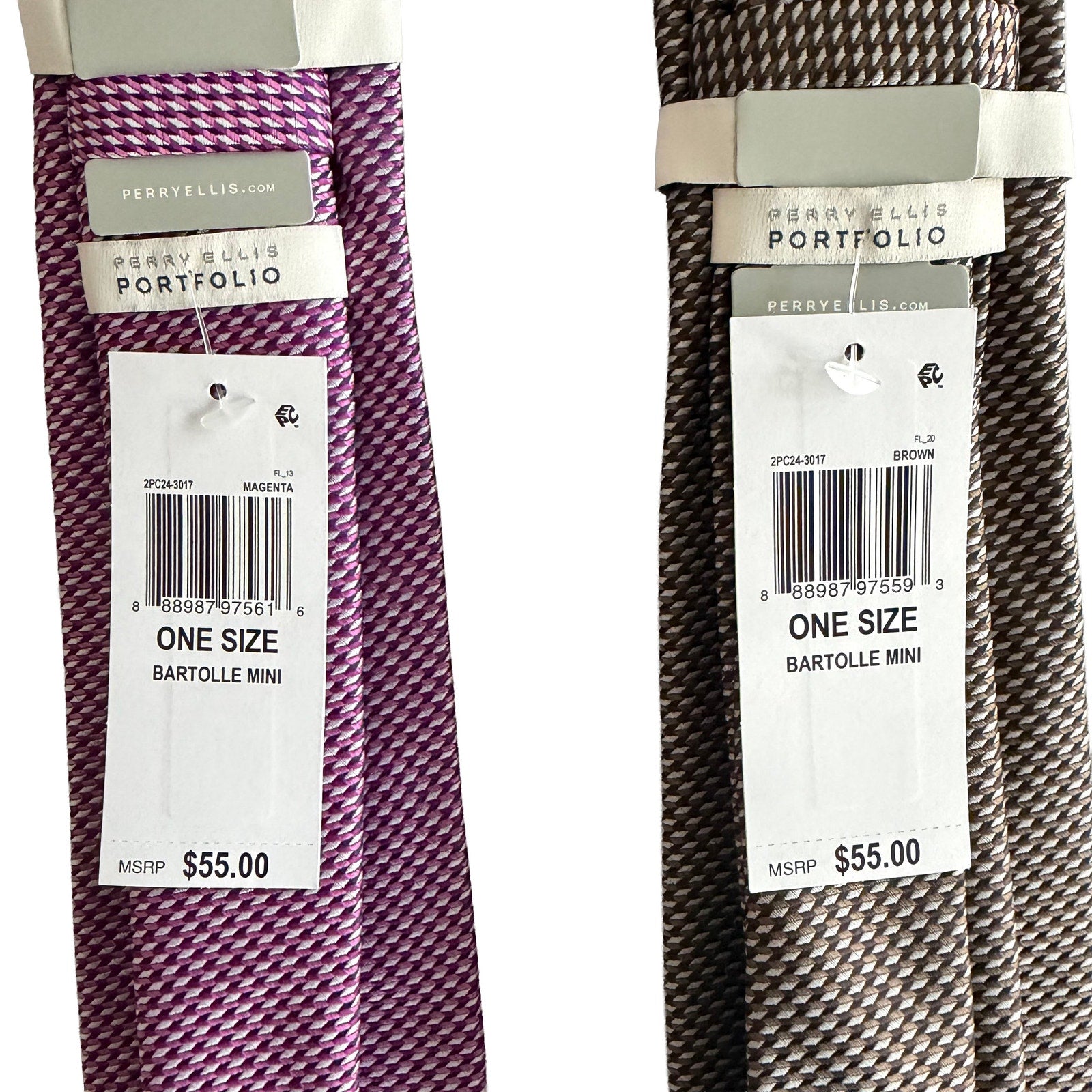 Perry Ellis Portfolio Men's Ties Lot of 2 Magenta & Brown Bartolle Mini
