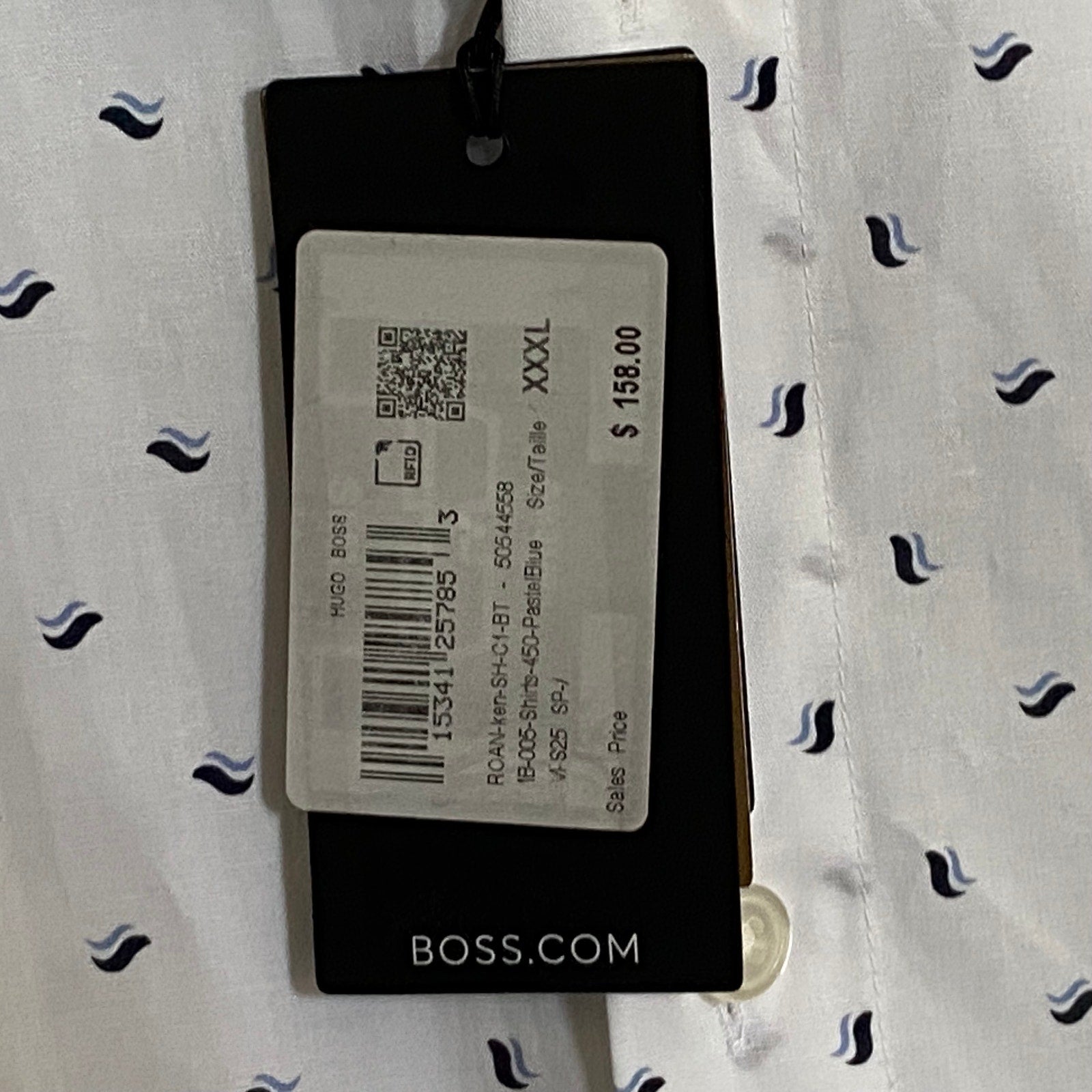 Boss Shirt Men's 3XL Big & Tall Roan Short Sleeve Shirt Stretch White/Blue