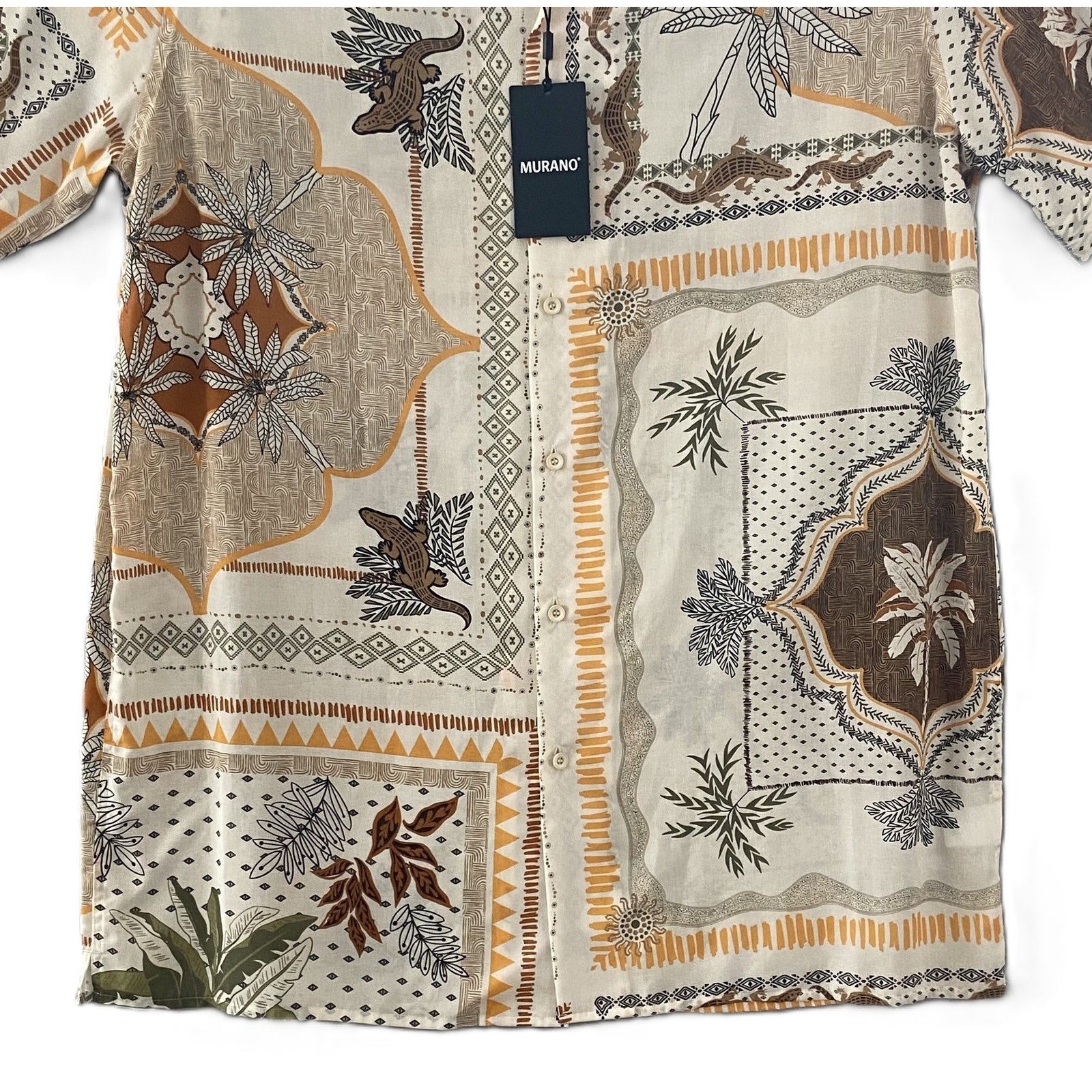 Murano Camp Shirt Men's XLT Big & Tall Bandana Print Linen Blend Egg Shell
