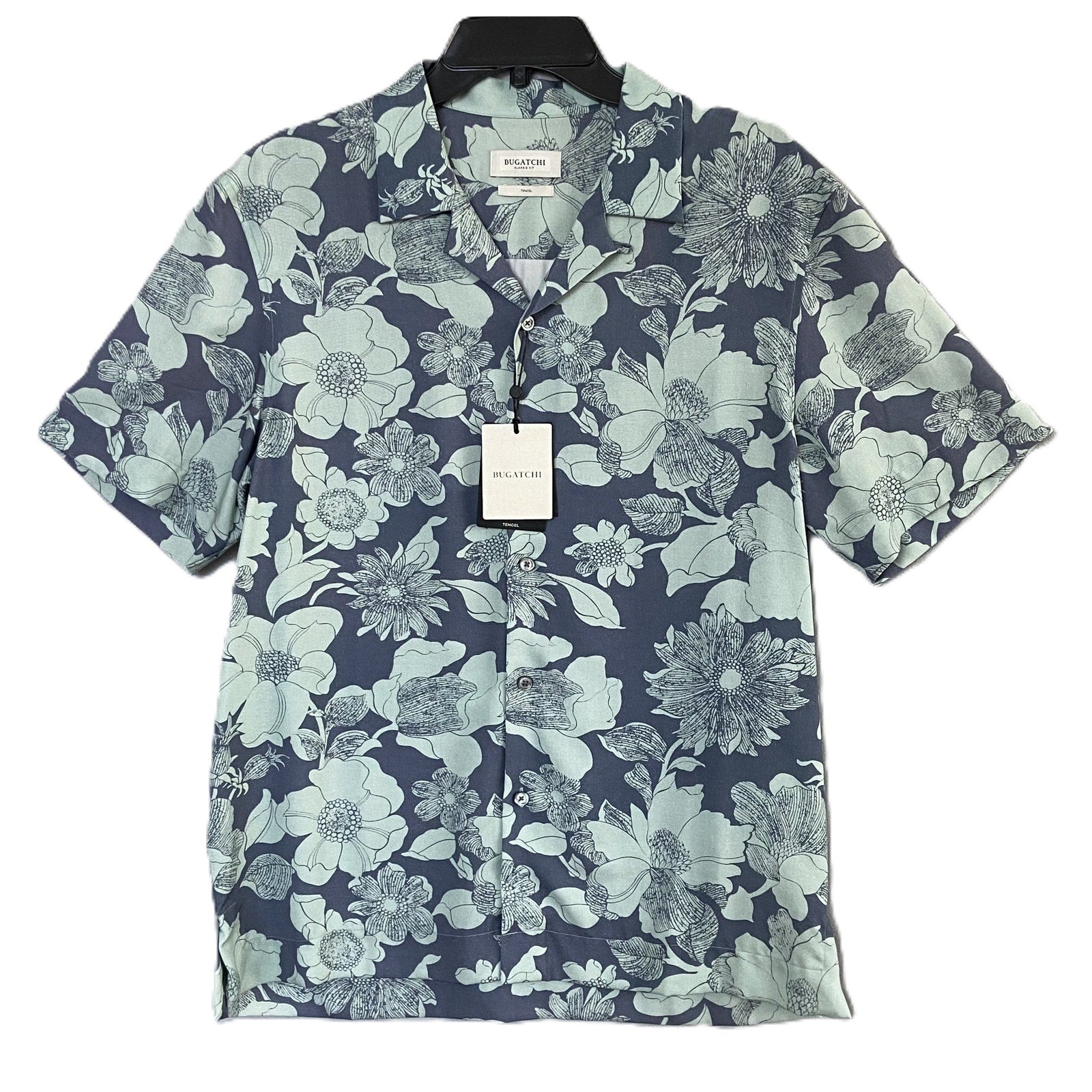 Bugatchi Shirt Men's Small Classic Fit Camp Collar Short Sleeve Mint Floral