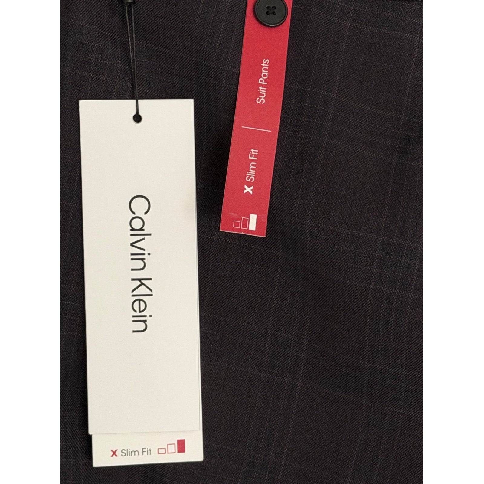 Calvin Klein Suit Pant Men's 32"x30" Slim Fit Stretch Navy Burgundy Check