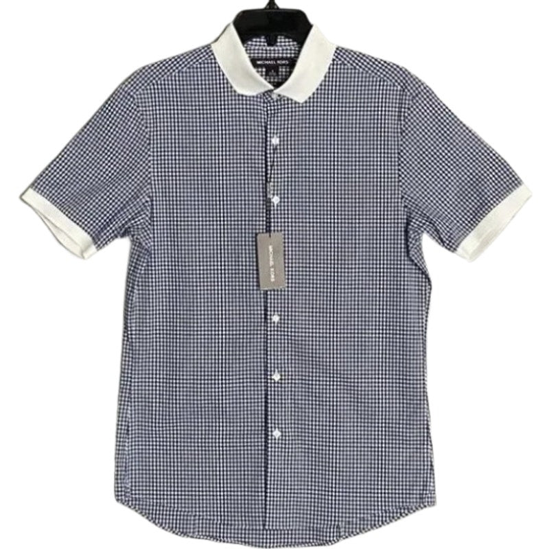 Michael Kors Men's Small Slim Fit Short Sleeve Polo Shirt Blue Gingham