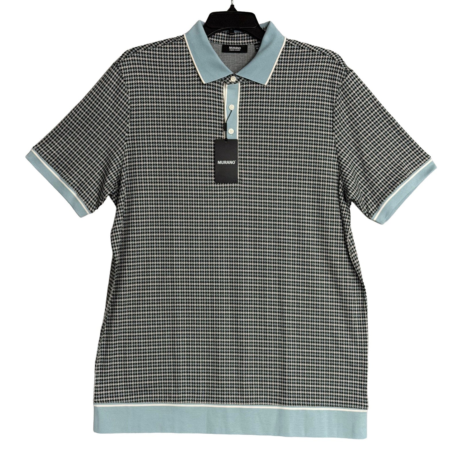 Murano Polo Shirt Men's 3XT Big & Tall Short Sleeve Blue Black Houndstooth