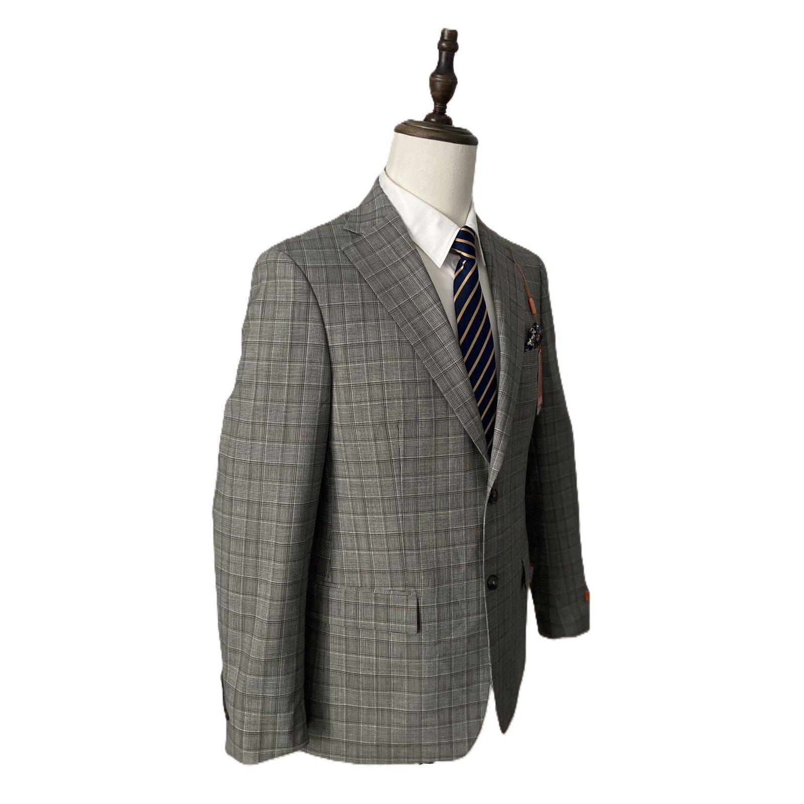 Tallia Suit Jacket Men's 38 Short Stretch Wool Blend Cream/Brown Plaid