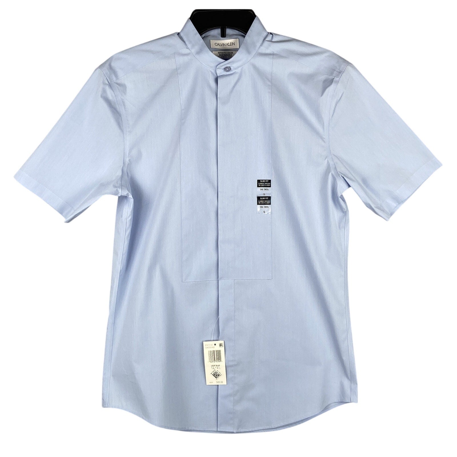 Calvin Klein Shirt Men's Small 14-14.5 Infinite Color Slim Fit Band Collar Blue