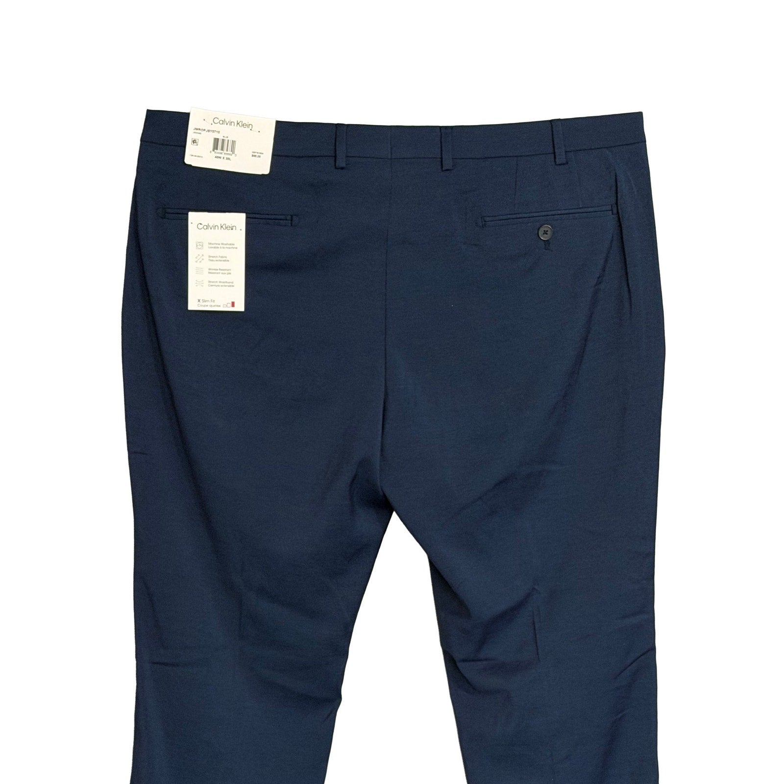 Calvin Klein Dress Pant Men's 40"x30" Slim Fit Flat Front Stretch Blue