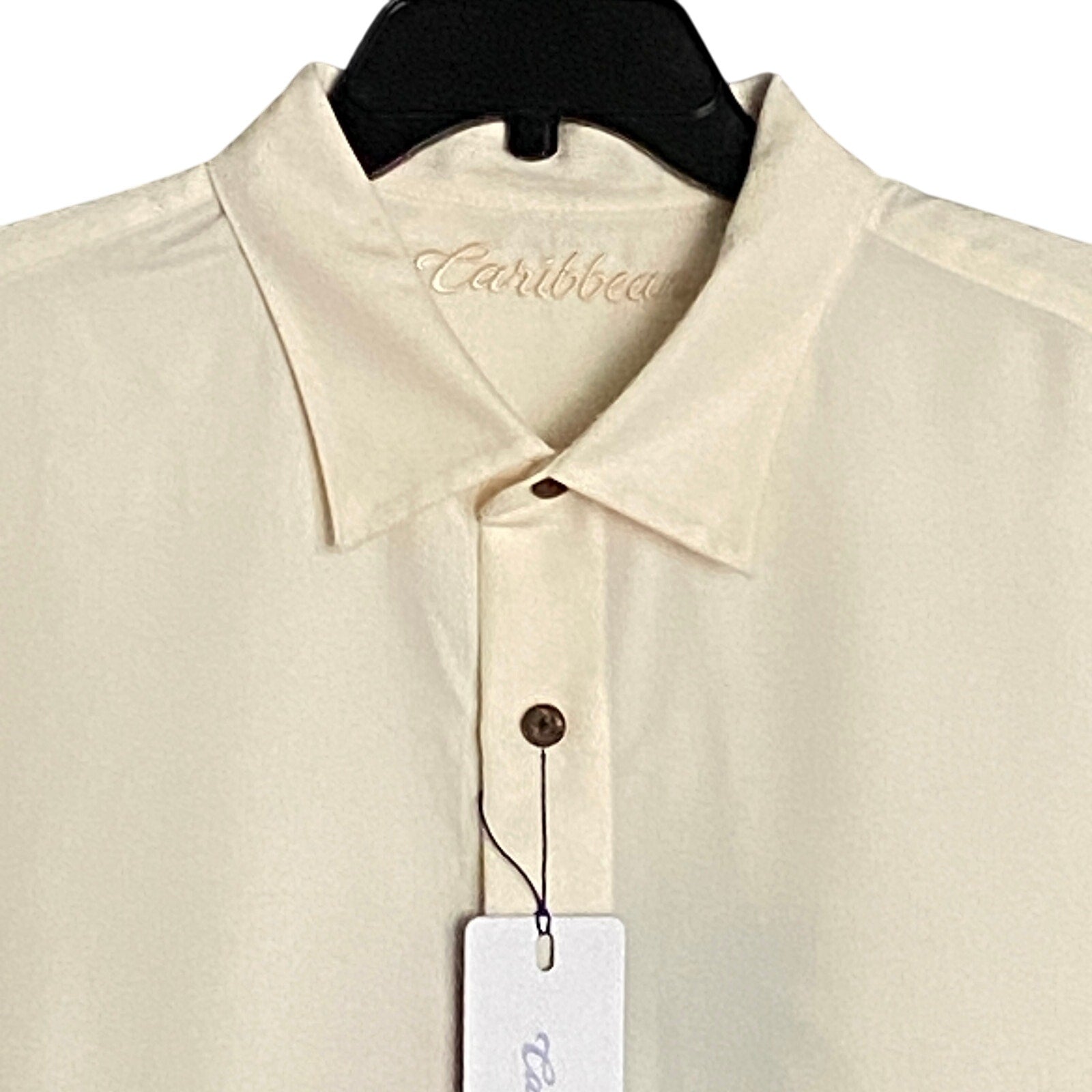 Roundtree & Yorke Caribbean Men's XXL Embroidered Short Sleeve Shirt Cream