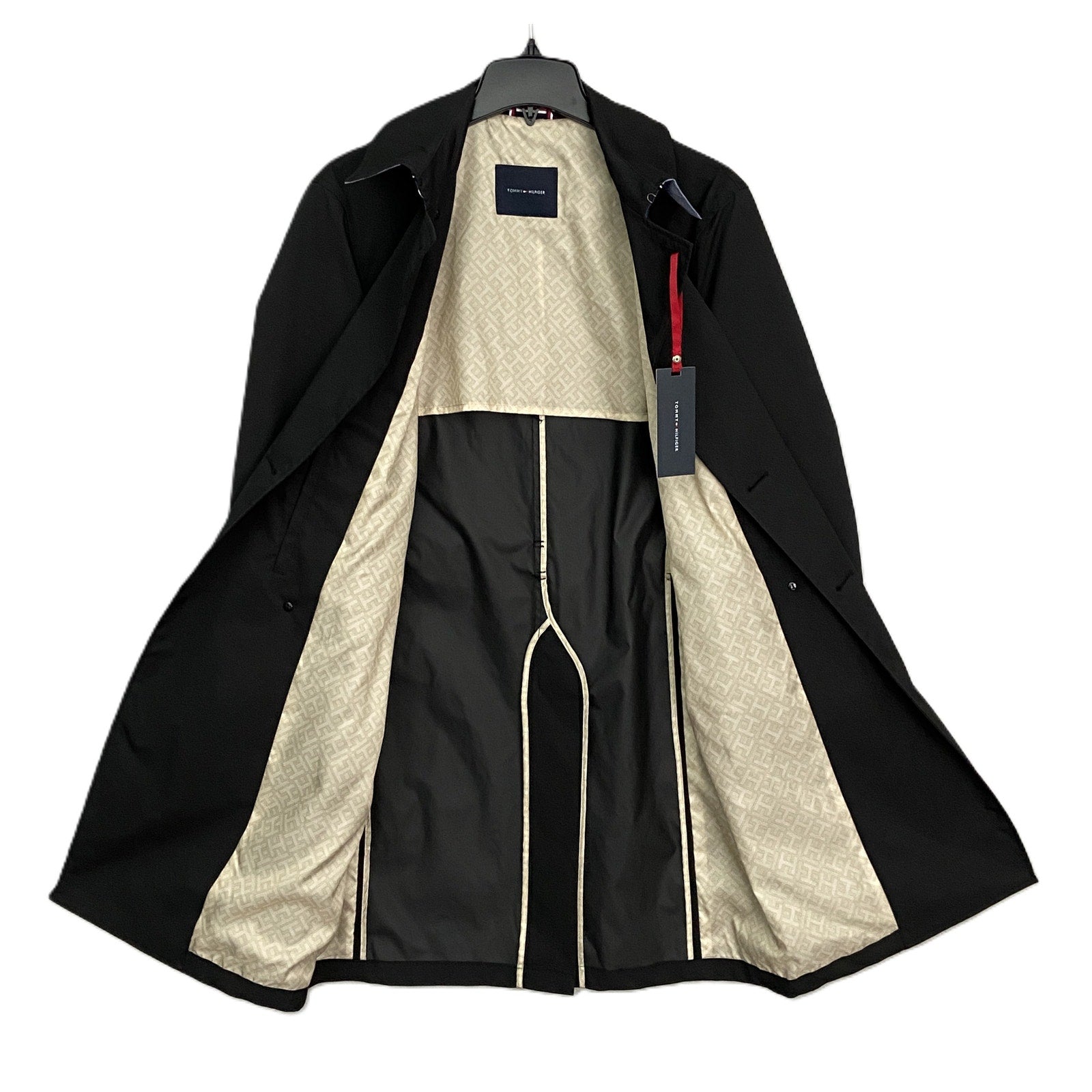 Tommy Hilfiger Men's 38 Regular Double-Breasted Belted Trench Coat Black