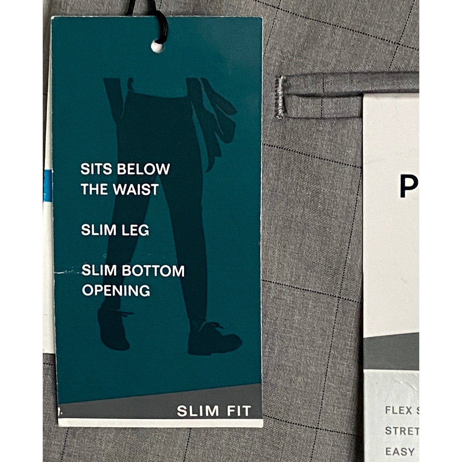 Perry Ellis Portfolio Pants Men's 36x29 Dress Pant Slim Fit Grey Window Pane NEW