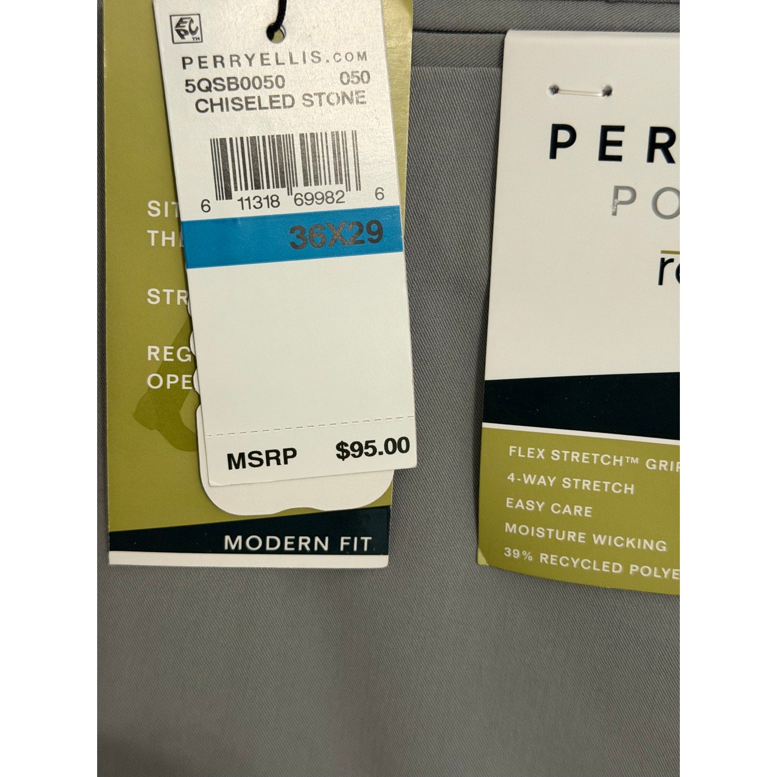 Perry Ellis Portfolio Pants Men's 36x29 Modern Fit Dress Pant Chiseled Stone NEW