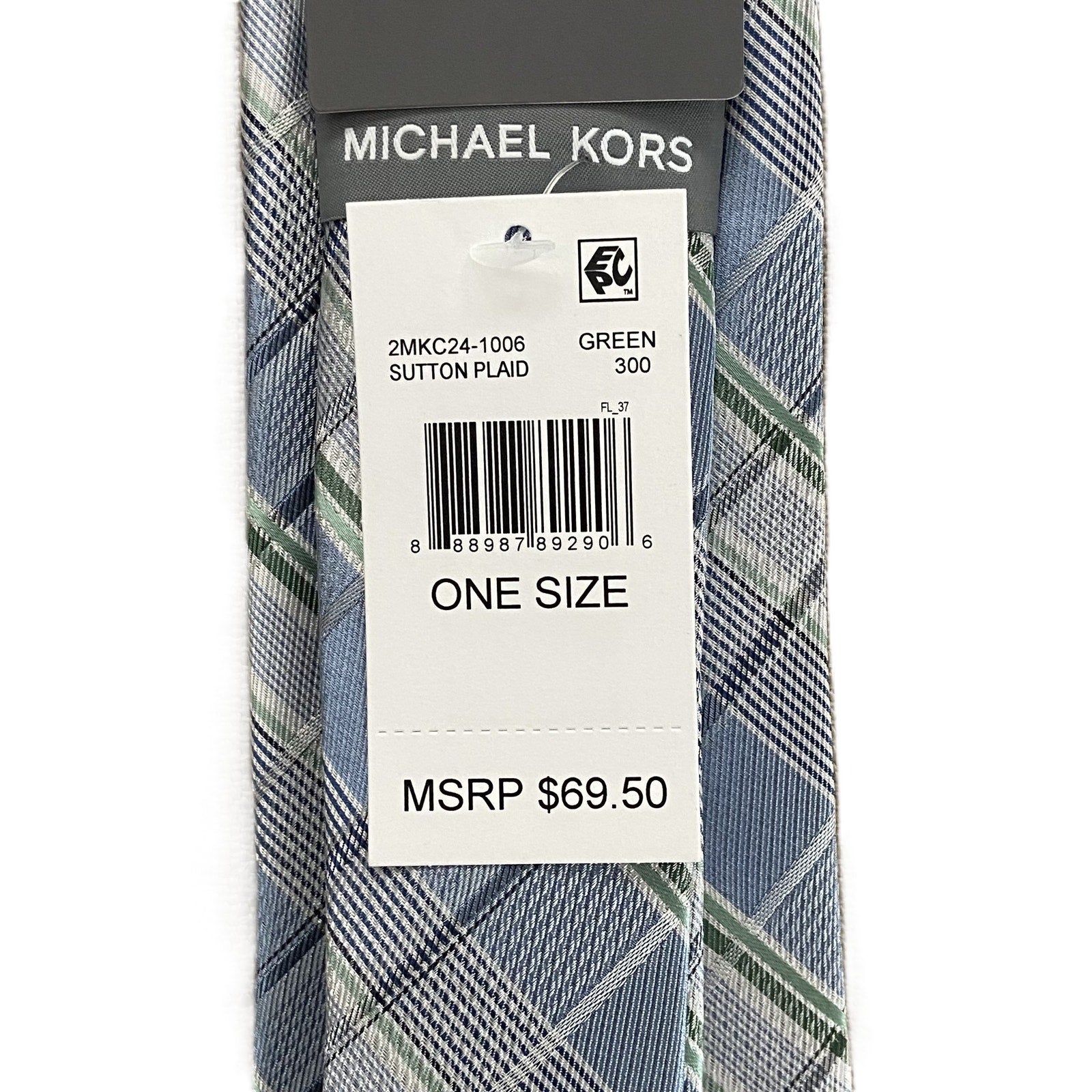 Michael Kors Necktie 3" Green Sutton Plaid Standard Length Silk Blend