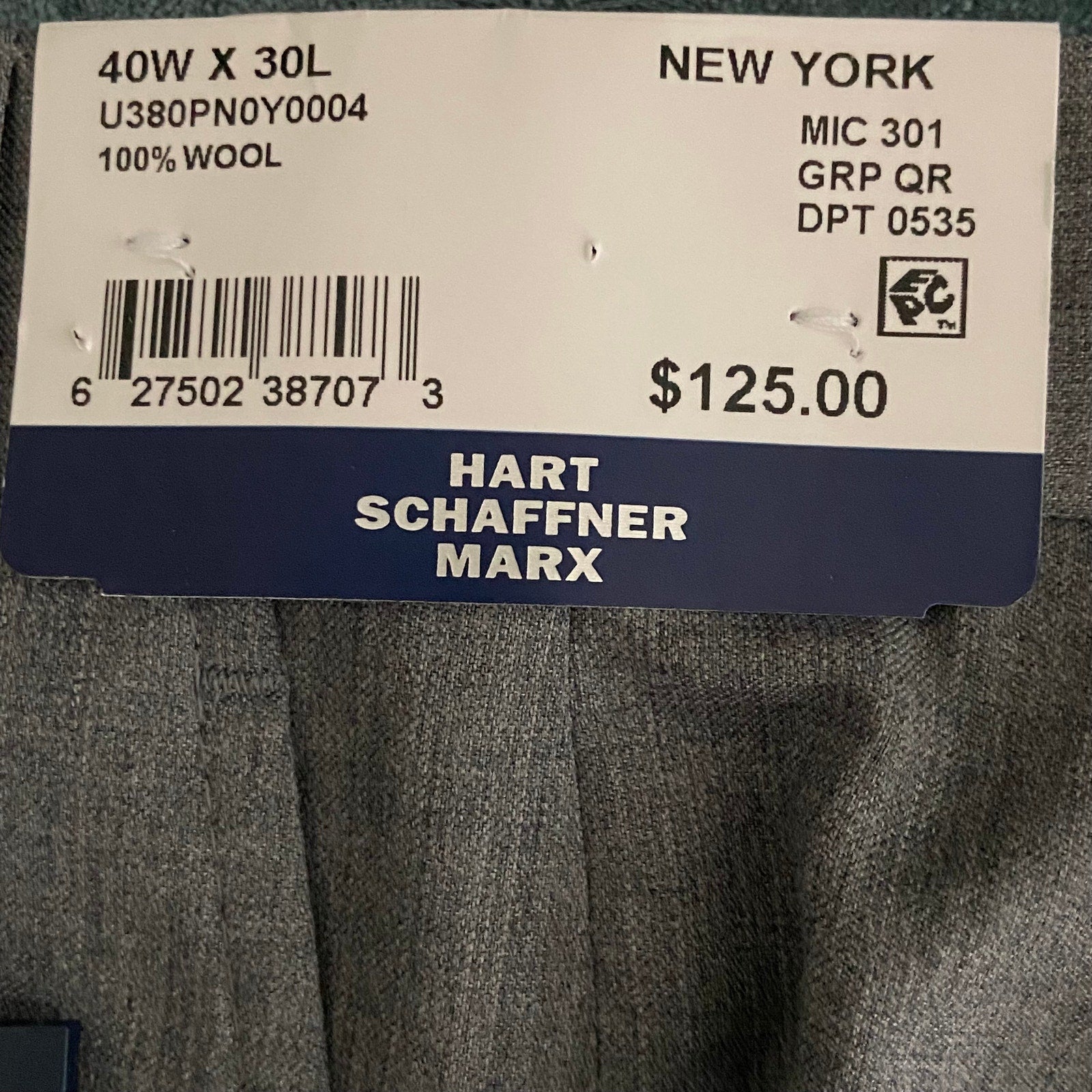 Hart Schaffner Marx Pant Men's 40x30 Traveler Wool Pant New York Fit Gray