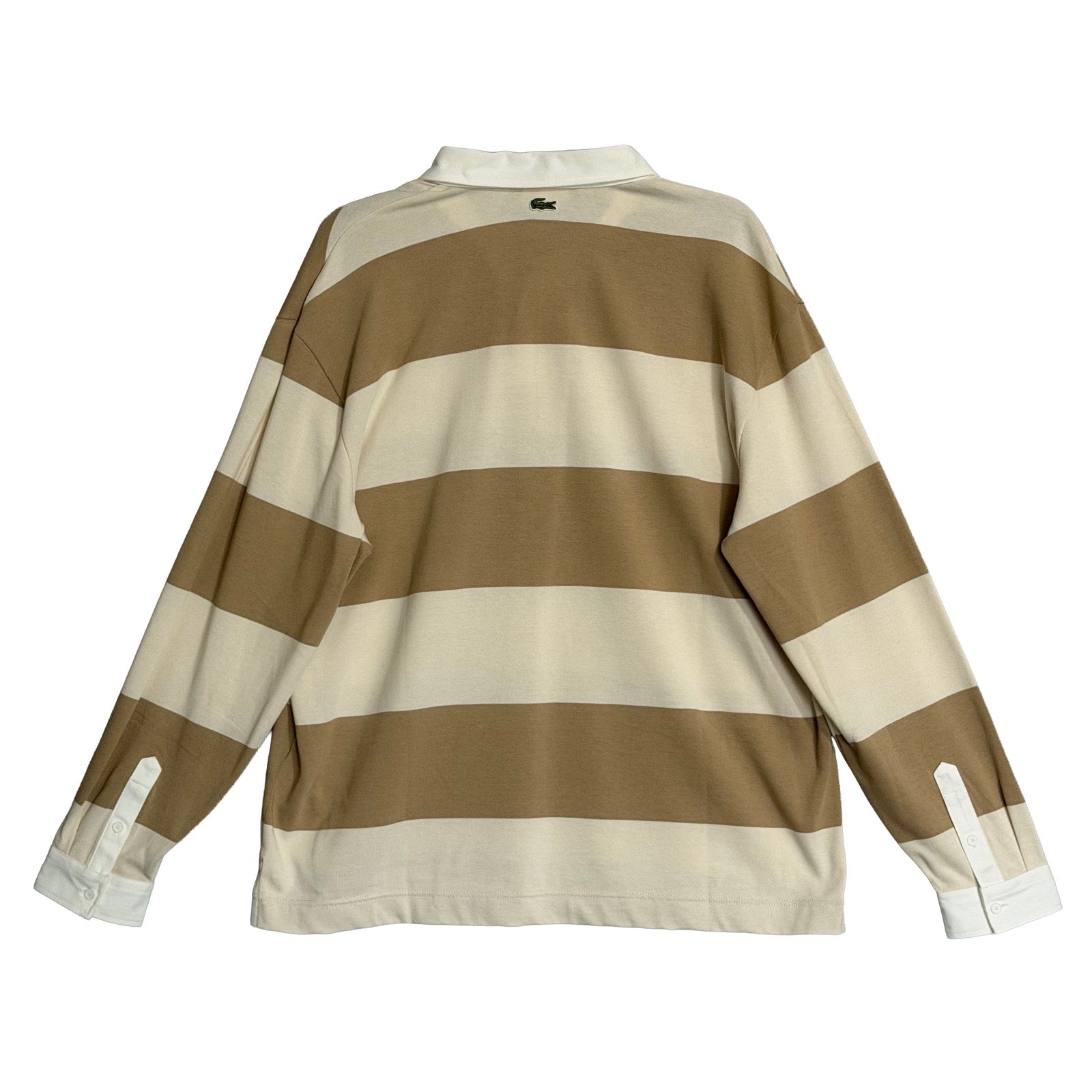 Lacoste Striped Rugby Polo Men's XXL Relaxed Fit Long Sleeve Beige