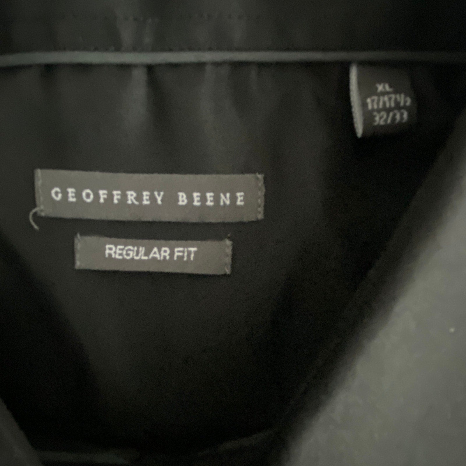 Geoffrey Beene Men's XL 17-17.5 32/33 Satin Stretch Dress Shirt Solid Black