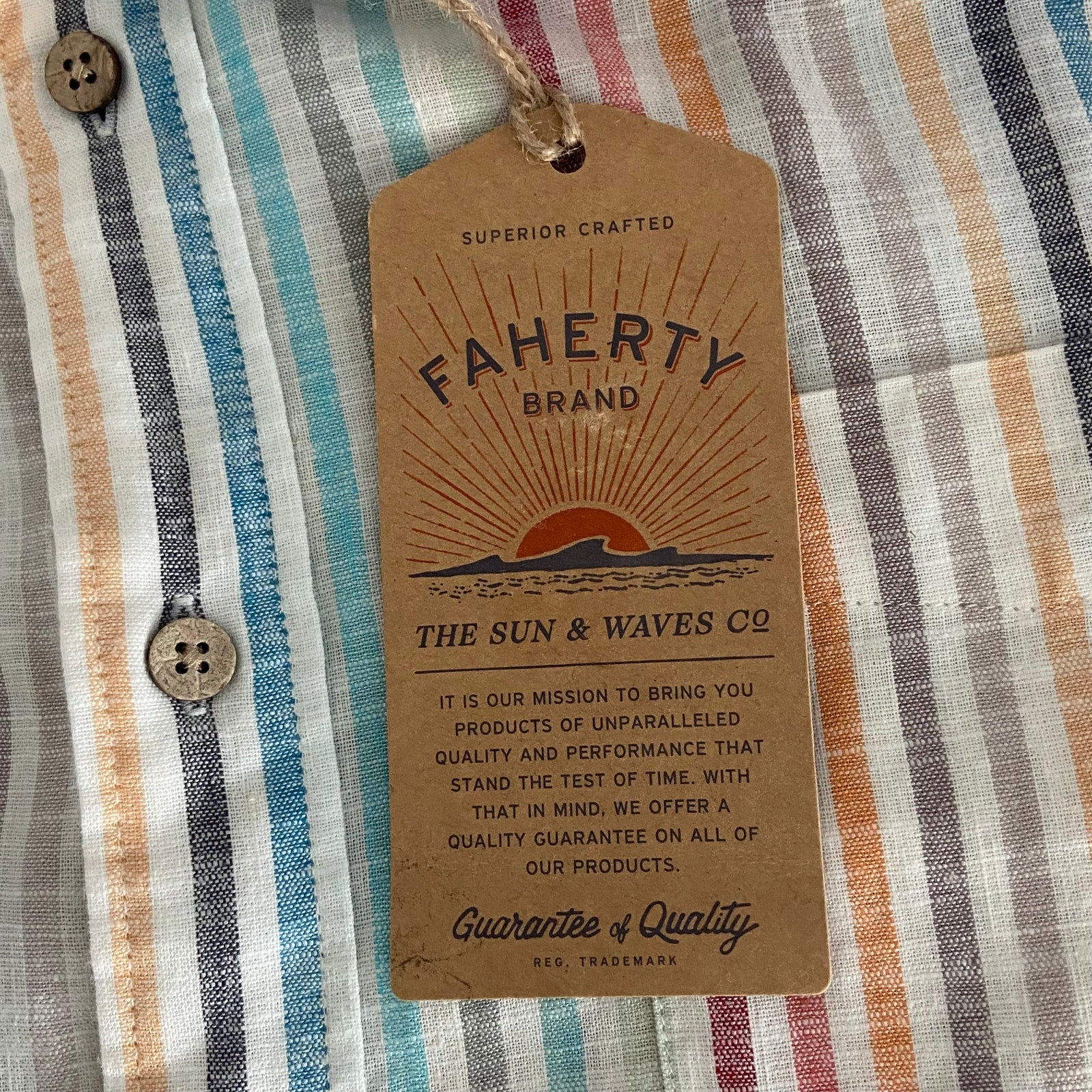 Faherty Shirt Men's Medium Breeze Shirt Short Slv Linen Multicolor Stripe