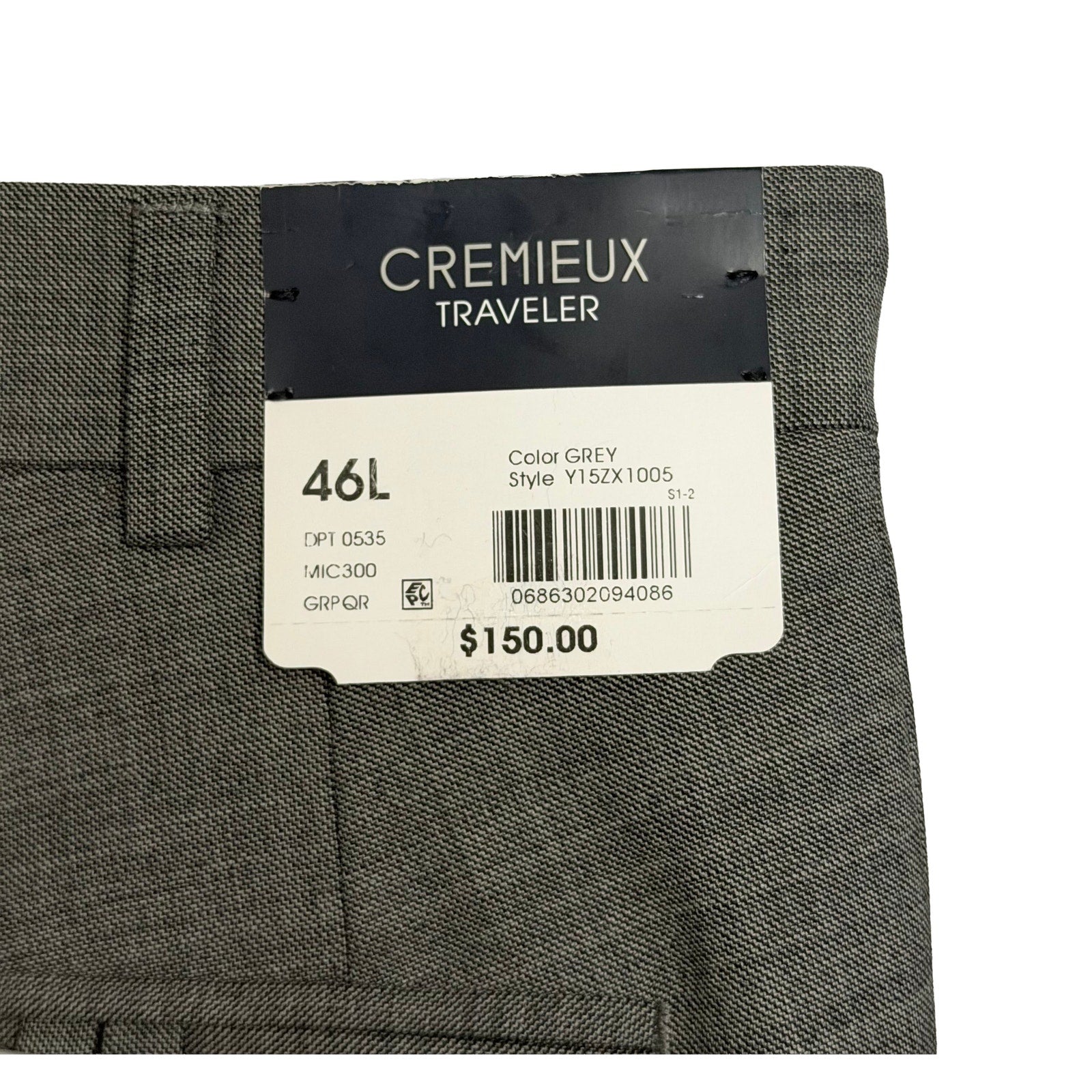 Daniel Cremieux Dress Pant Men's 46L Traveler Raw Hem Comfort Waist Gray