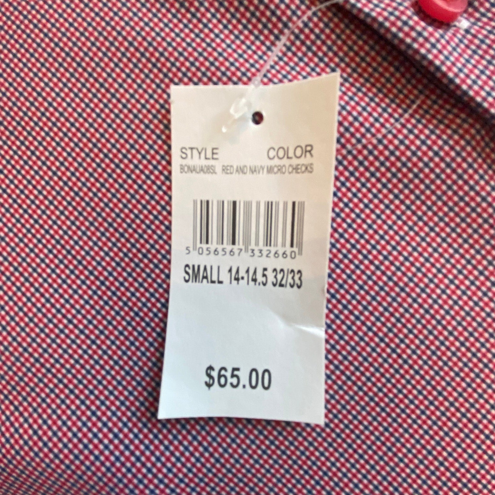 Nautica Dress Shirt Men's 14-14.5 32/33 Performance Slim Fit Red/Navy Check