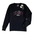 Tommy Hilfiger Tee Men's Large Long Sleeve Waffle-Knit Crew Neck Navy Blue