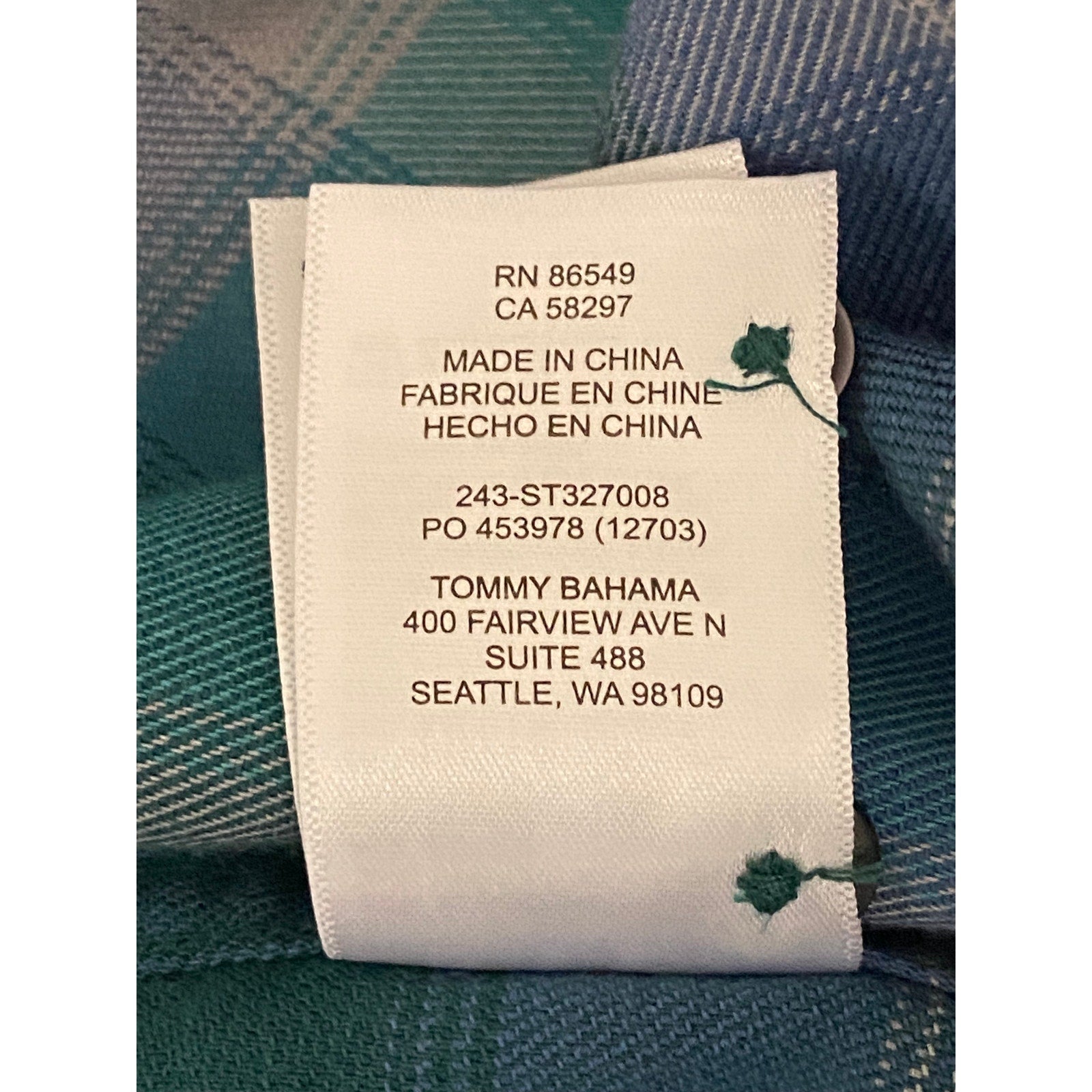 Tommy Bahama Shirt Men's Small Canyon Beach Flannel Fireside Check Seaway