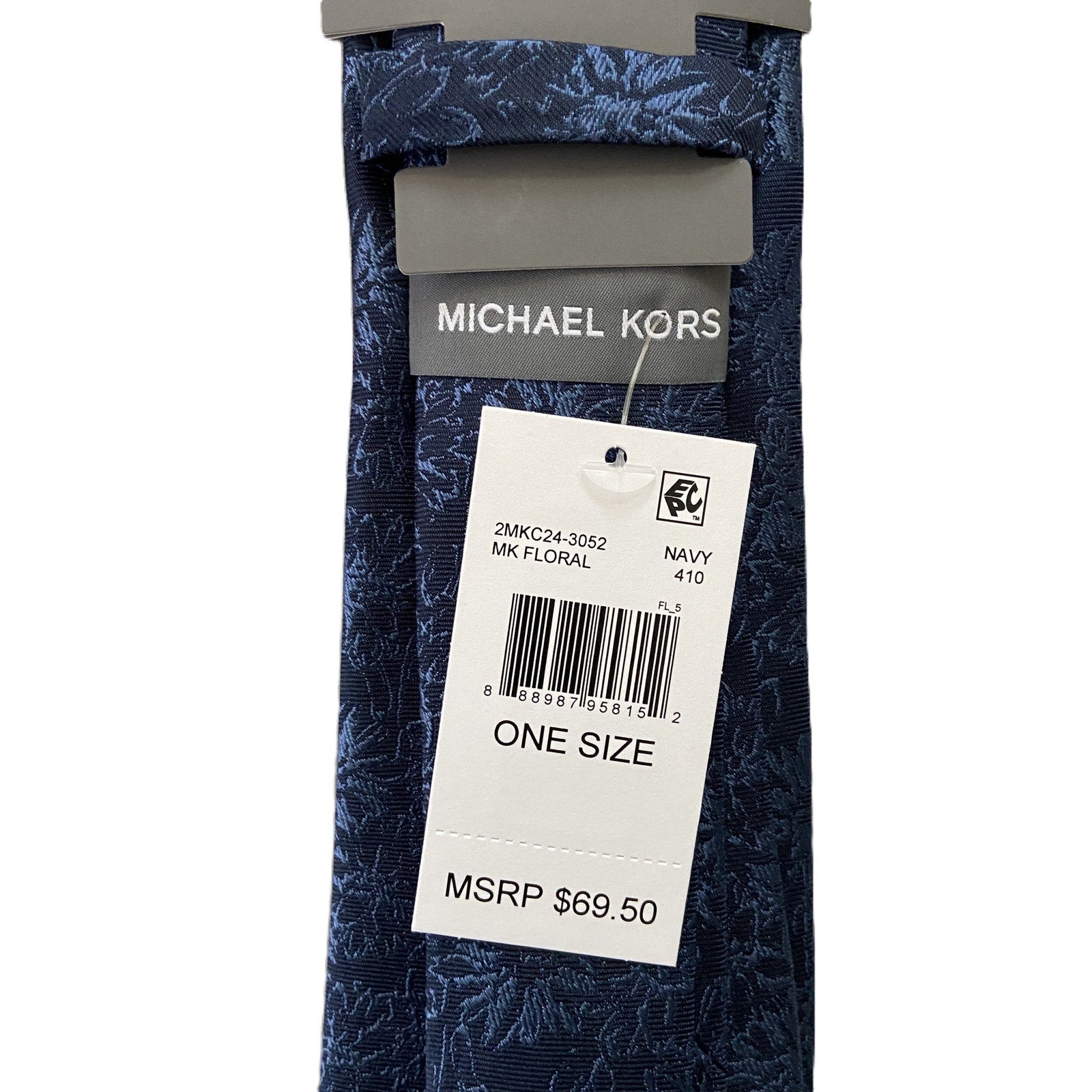 Michael Kors Necktie 3" Navy MK Floral Standard Length Silk Blend