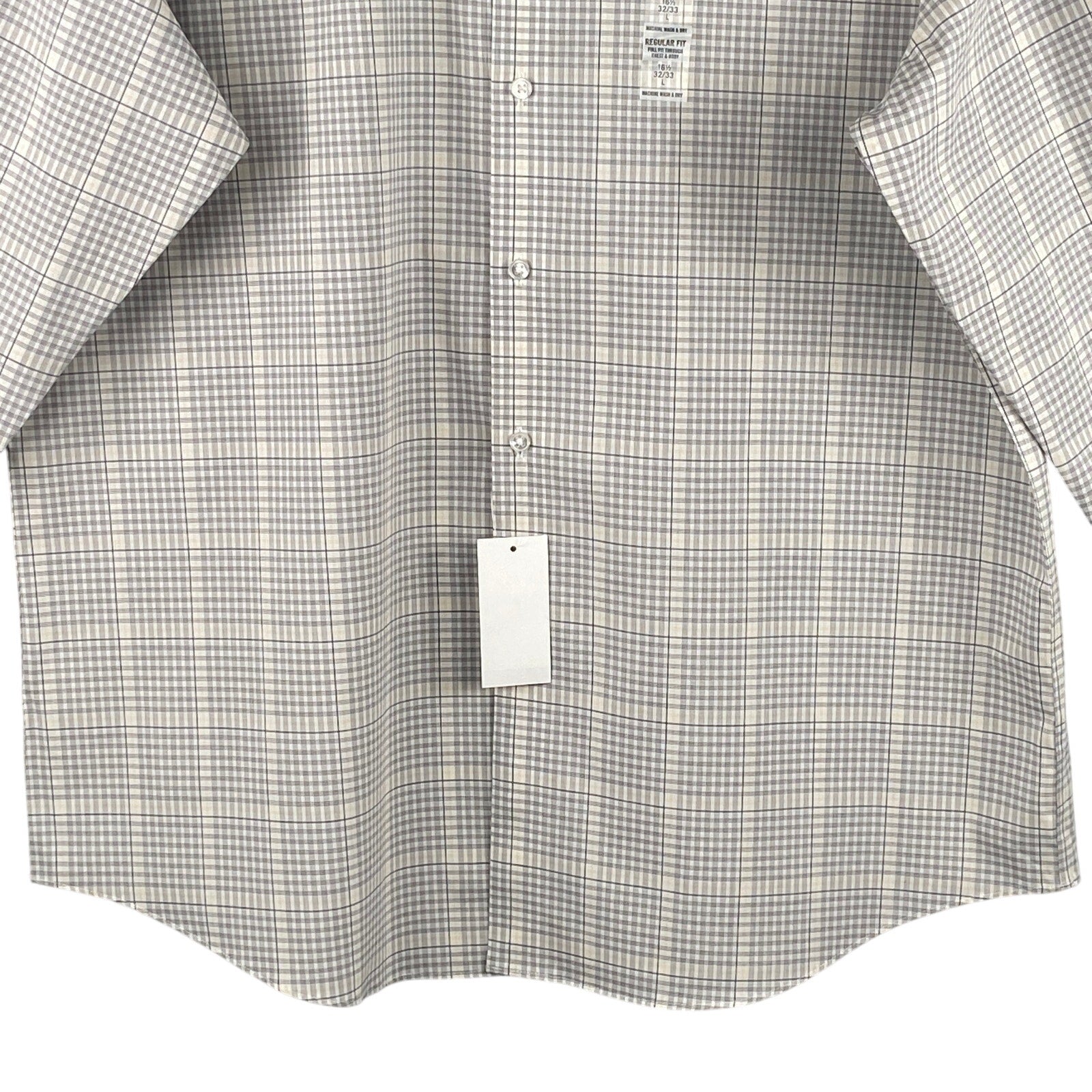 Calvin Klein Dress Shirt Men's Large Steel+ Regular Fit Stretch Grey Plaid