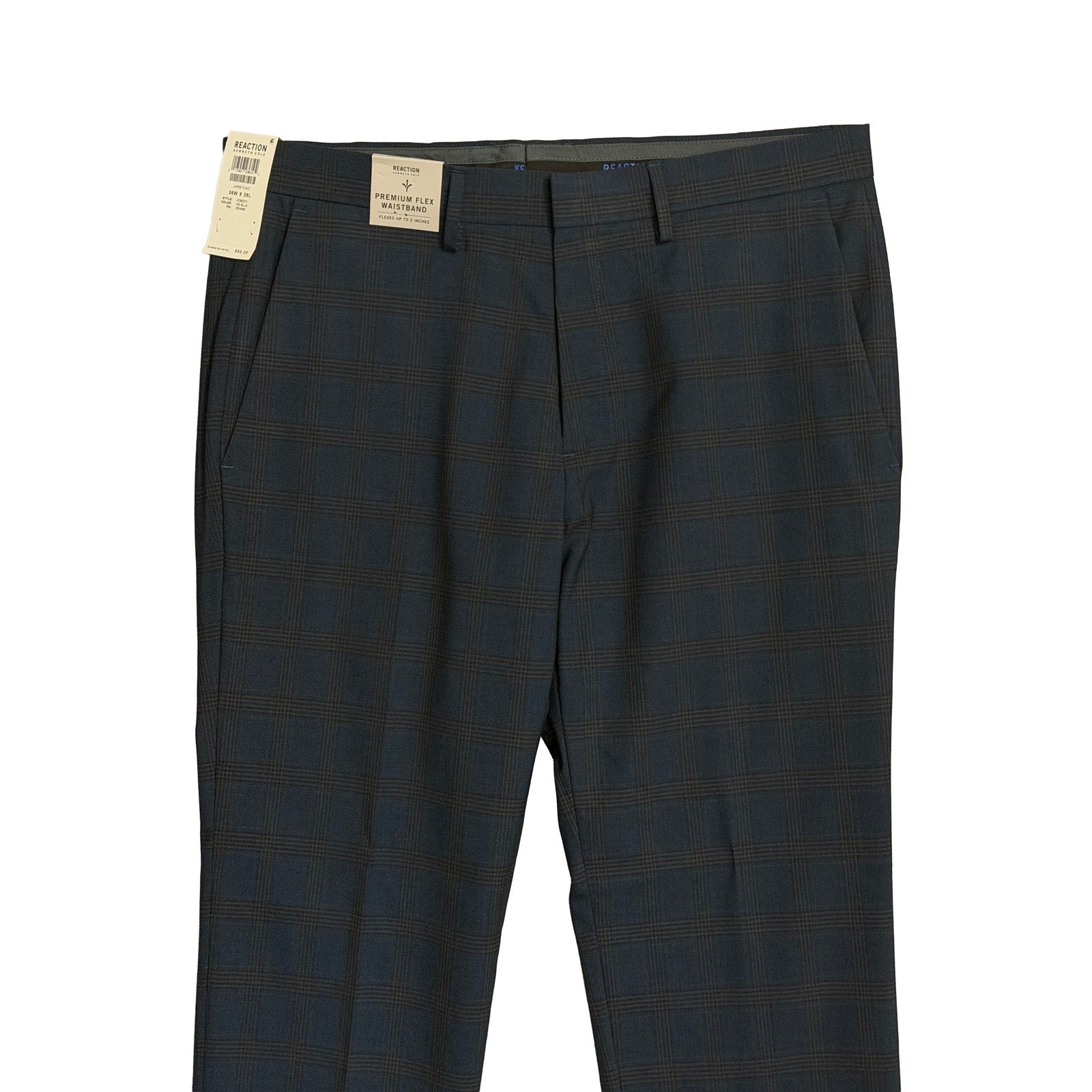 Kenneth Cole Dress Pants Men's 36"x29" Stretch Slim Fit Large Blue Plaid