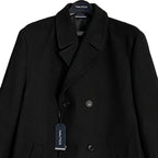 Nautica Men's 44 Long Overcoat Double-Breasted Wool Blend Lined Solid Black