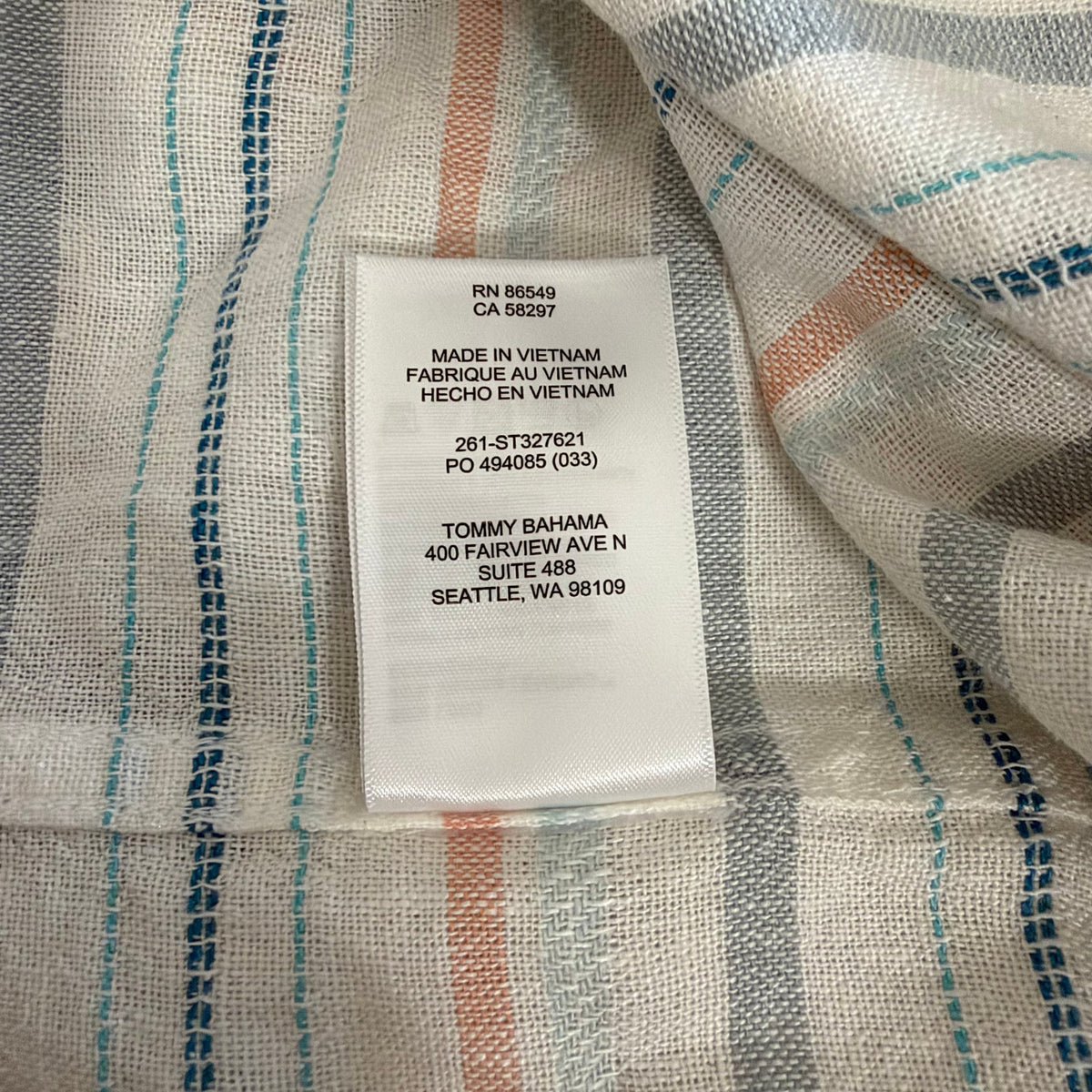Tommy Bahama Shirt Men's Large Castelo Baja Linen Multicolor Stripe Hooded