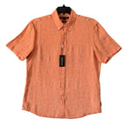 Michael Kors Linen Shirt Men's Large Slim Fit Short Slv Button-Down Orange