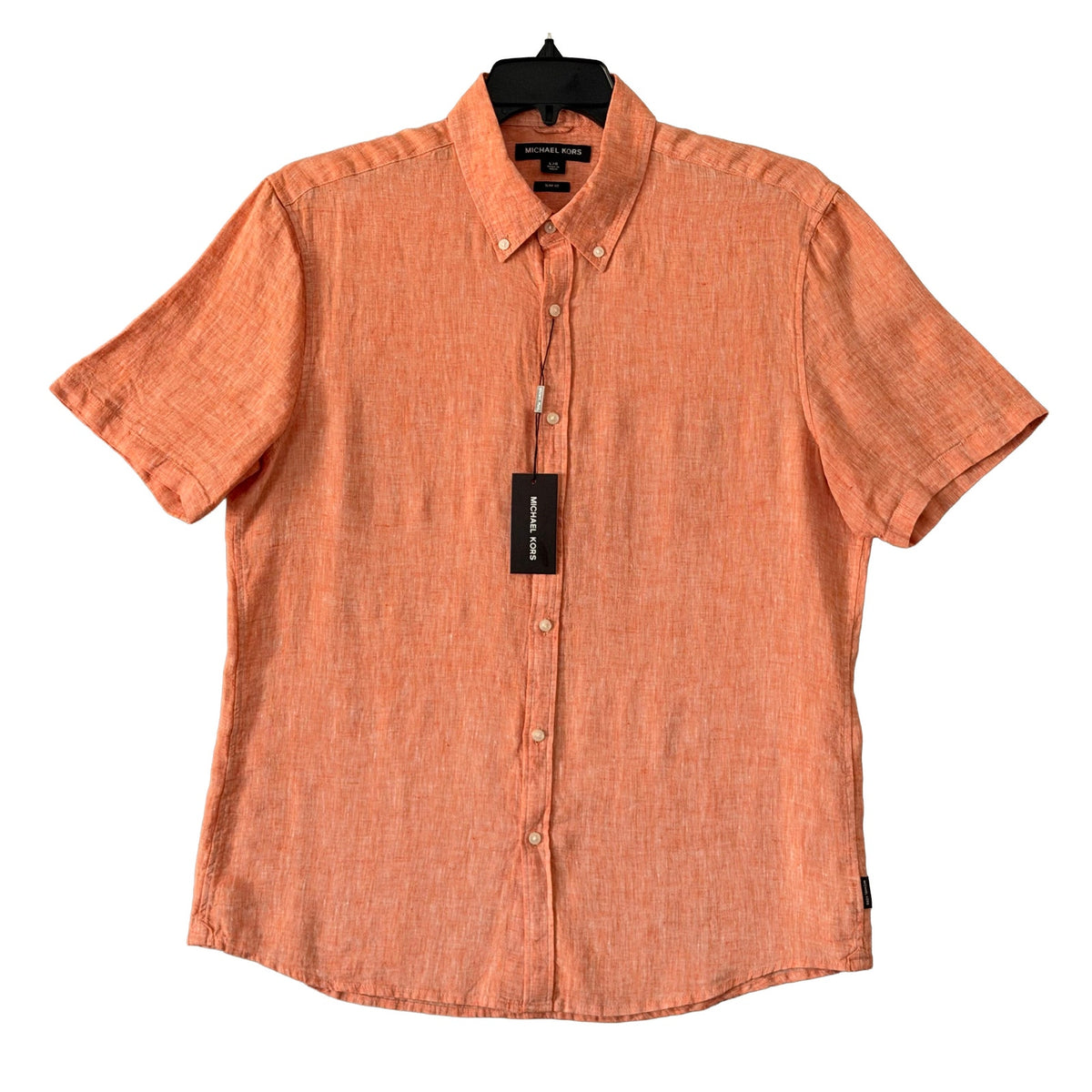 Michael Kors Linen Shirt Men's Large Slim Fit Short Slv Button-Down Orange