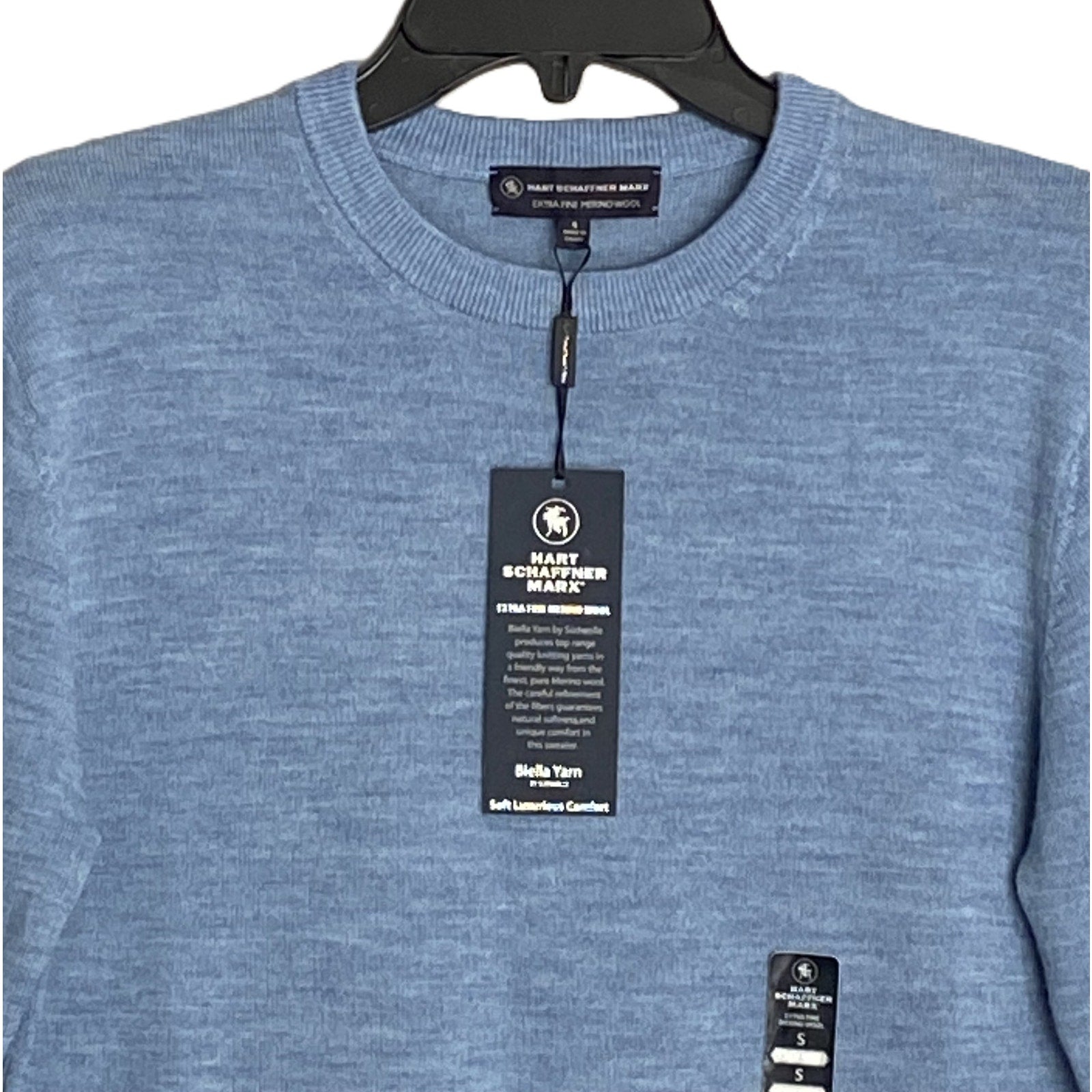 Hart Schaffner Marx Sweater Men's Small Crew Neck Merino Wool Blue Heather