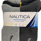 Nautica Performance Crew Socks 5-Pack Men's Shoe Size 6-12.5 Gray Black